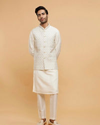 Twamev Men Cream Extravaganza Kurta Jacket Set