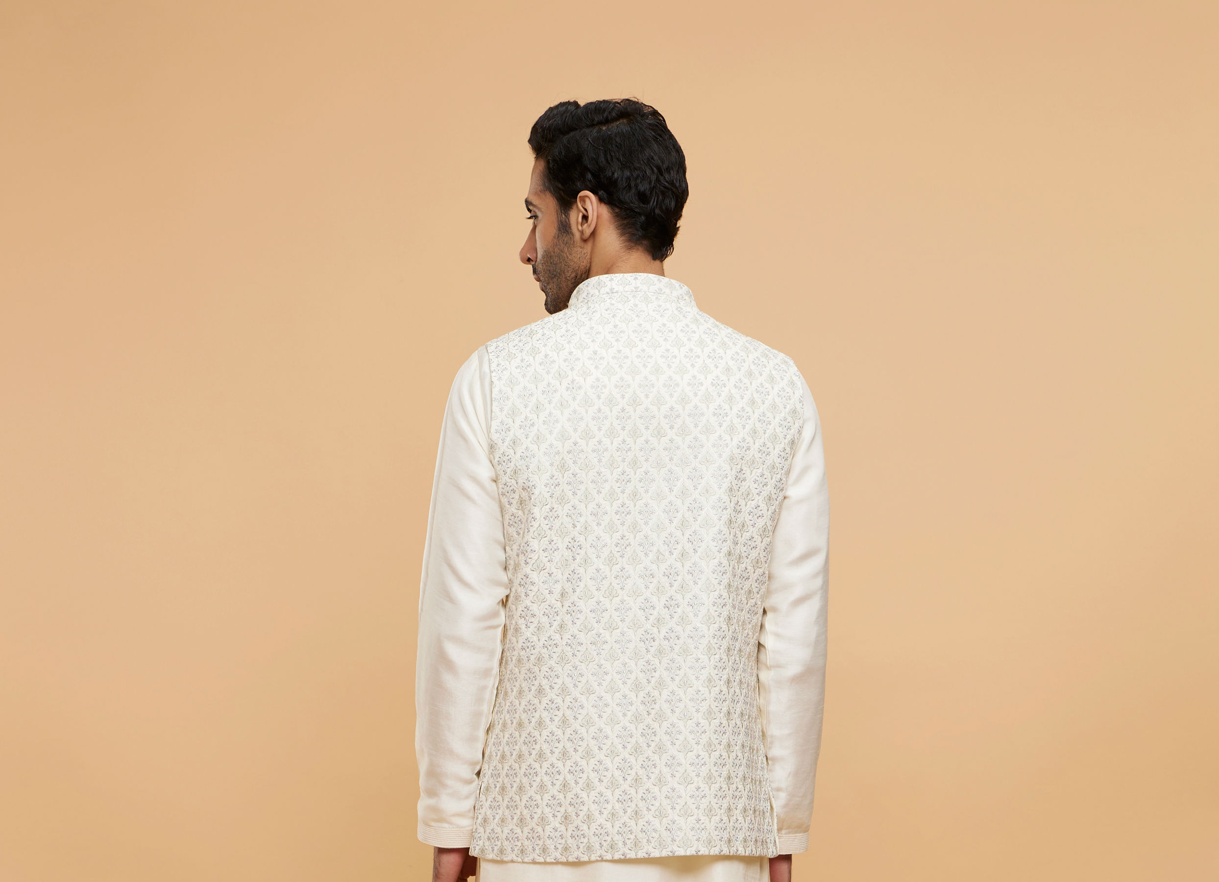 Twamev Men Cream Extravaganza Kurta Jacket Set