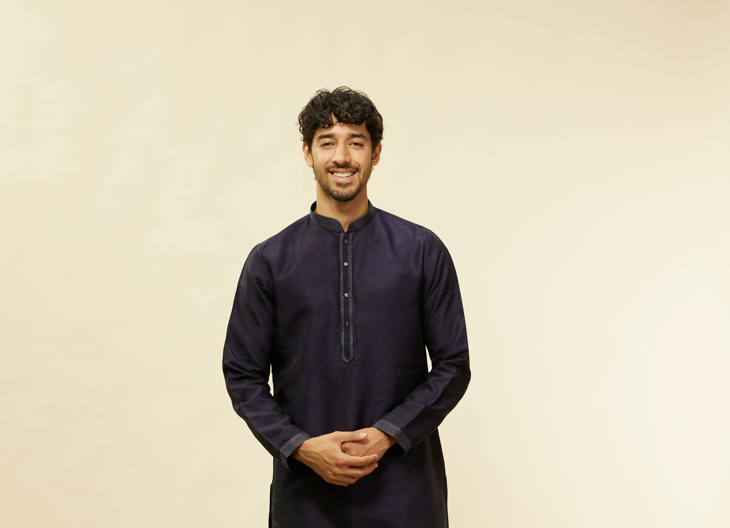 Twamev Men Dark Blue Silver Thread Jacket Set