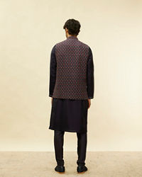 Twamev Men Dark Blue Silver Thread Jacket Set