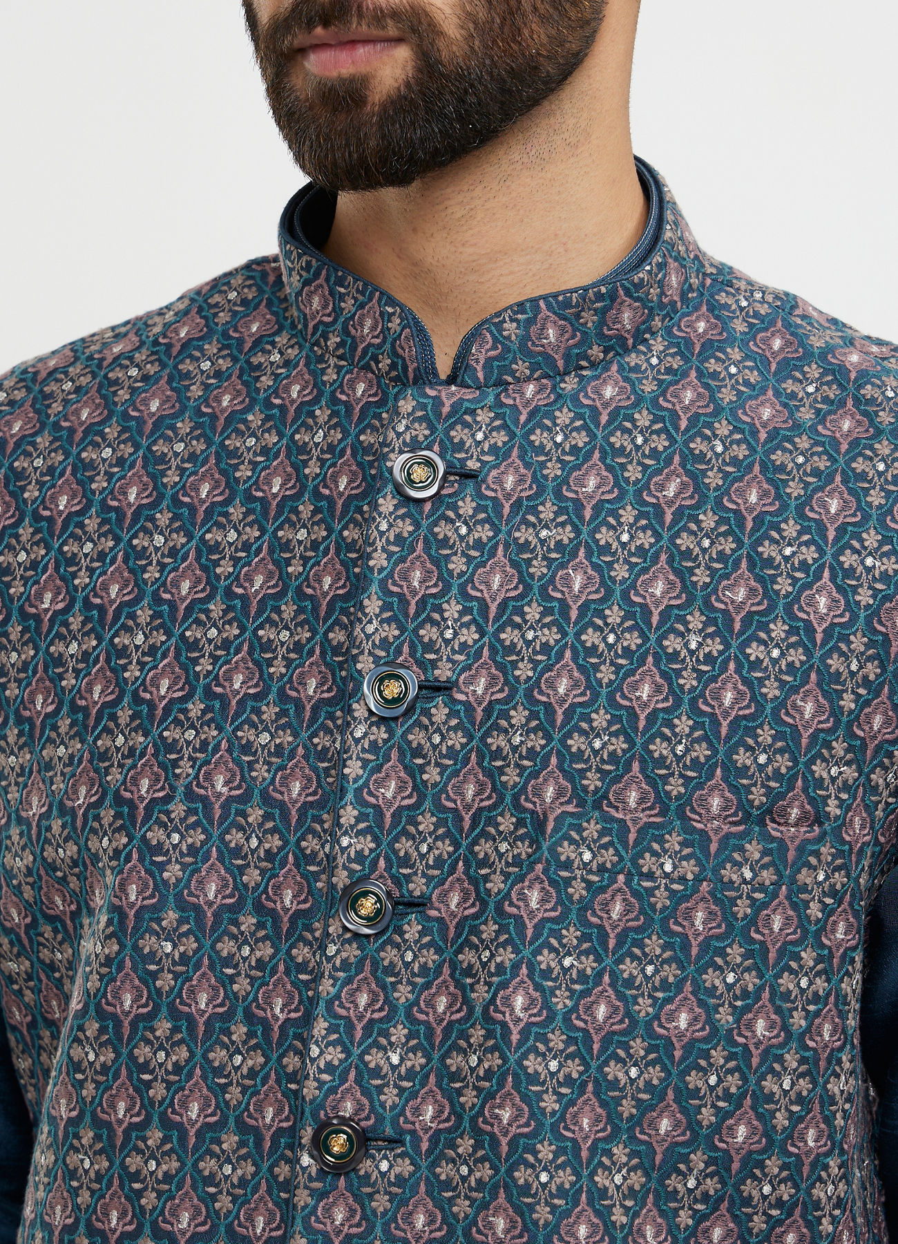 Twamev Men Teal Blue Elegance Kurta Jacket Set