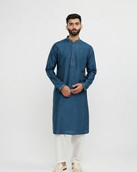 Twamev Men Teal Blue Elegance Kurta Jacket Set