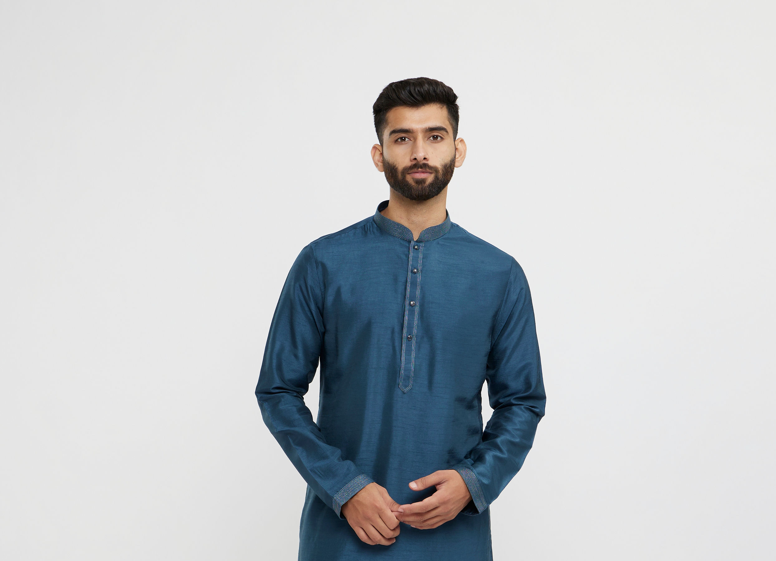 Twamev Men Teal Blue Elegance Kurta Jacket Set