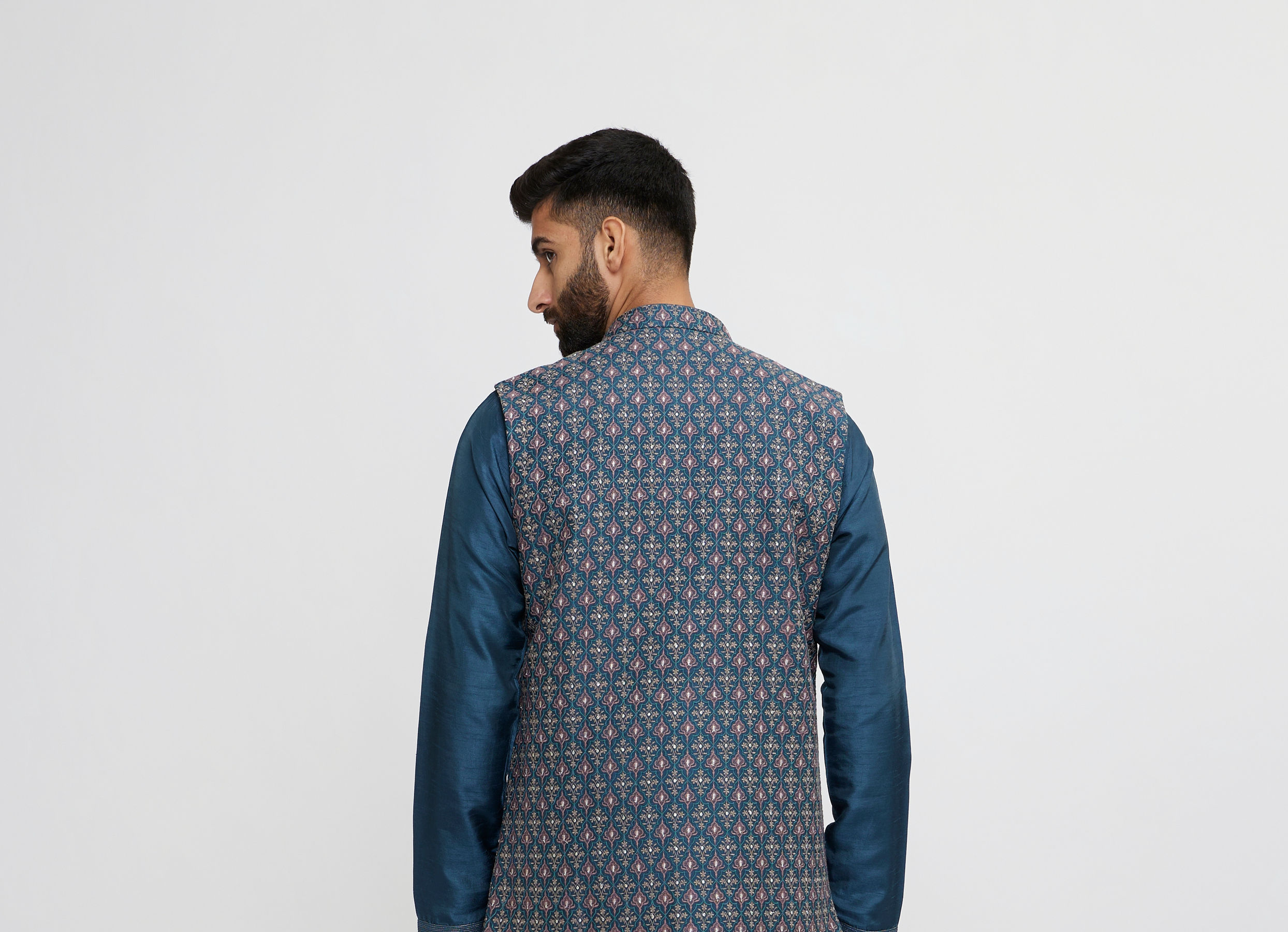 Twamev Men Teal Blue Elegance Kurta Jacket Set