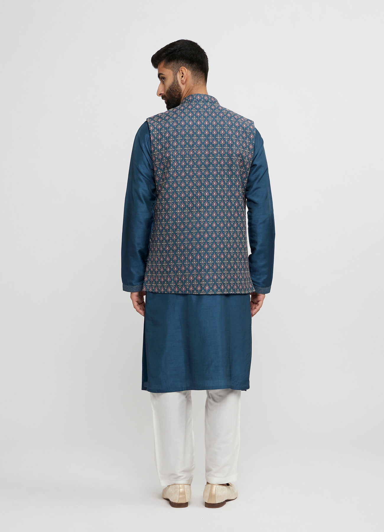 Twamev Men Teal Blue Elegance Kurta Jacket Set