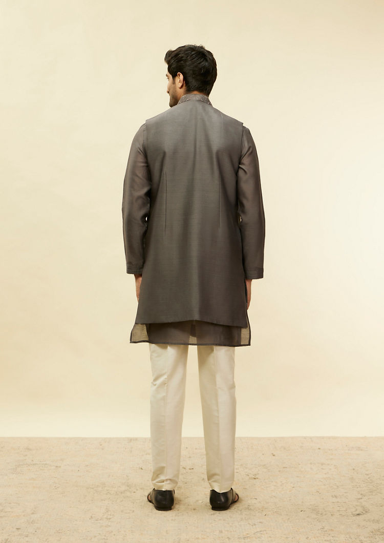 Twamev Men Sangeet Night Suave Dark Grey Jacket Set
