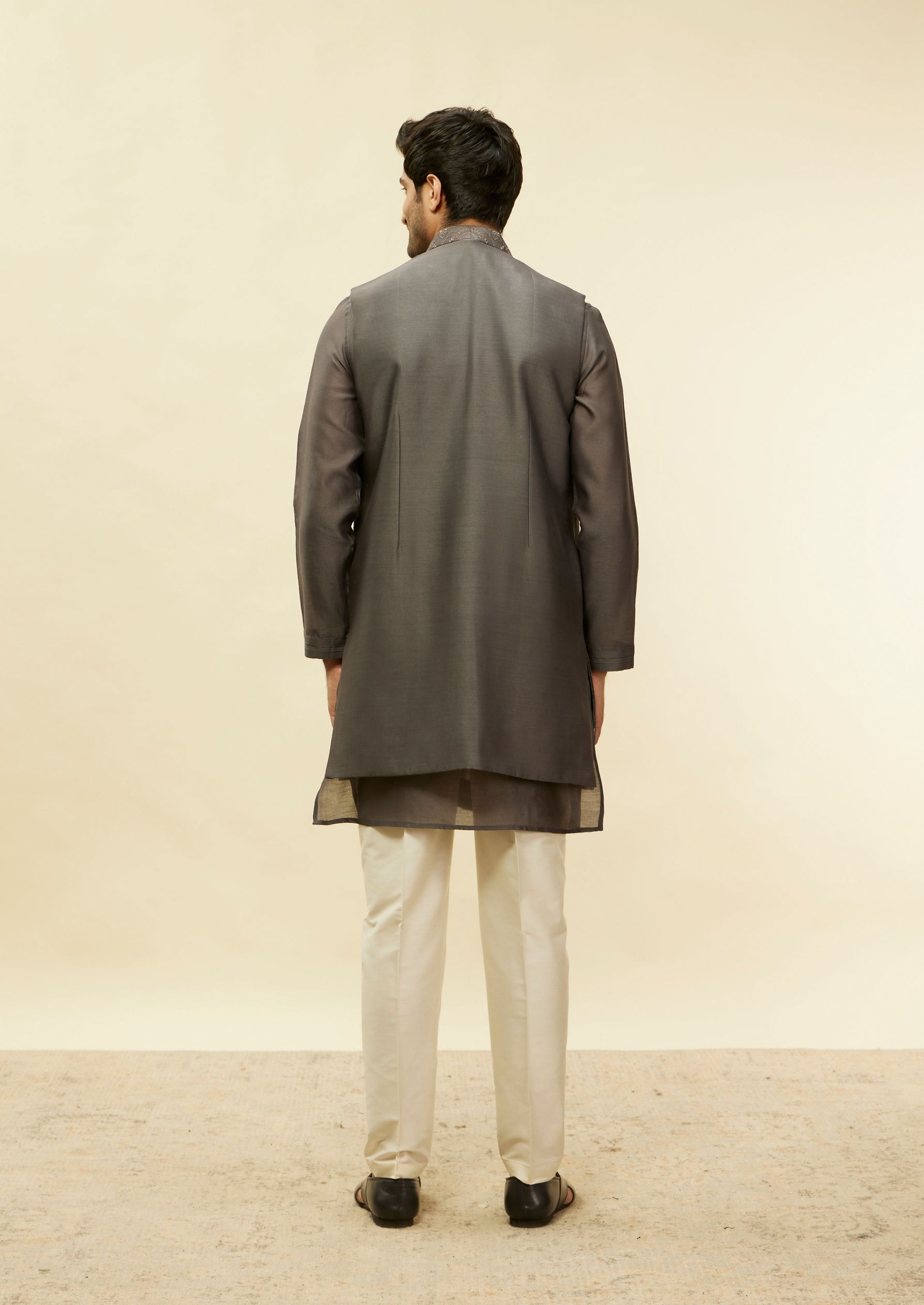 Twamev Men Sangeet Night Suave Dark Grey Jacket Set