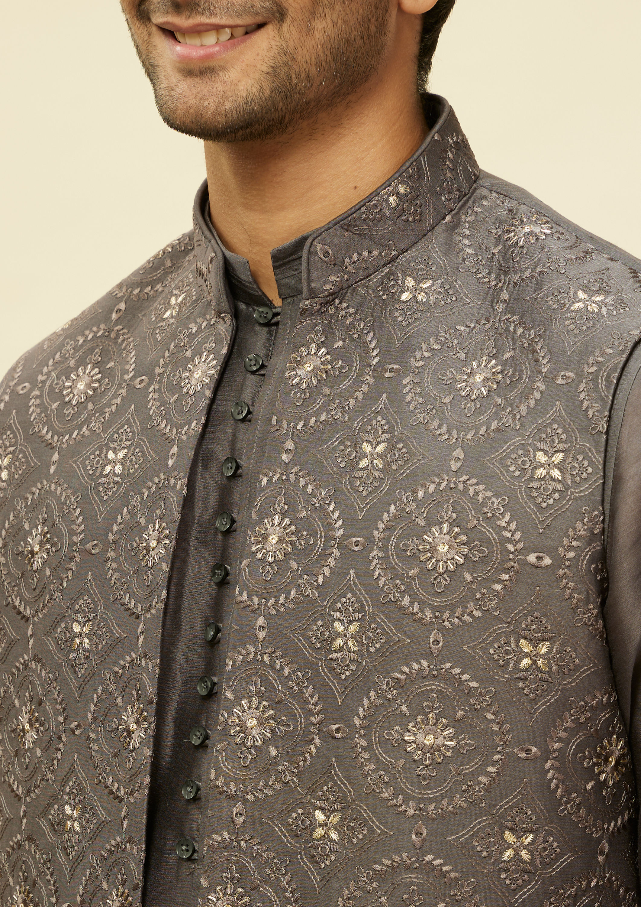 Twamev Men Sangeet Night Suave Dark Grey Jacket Set