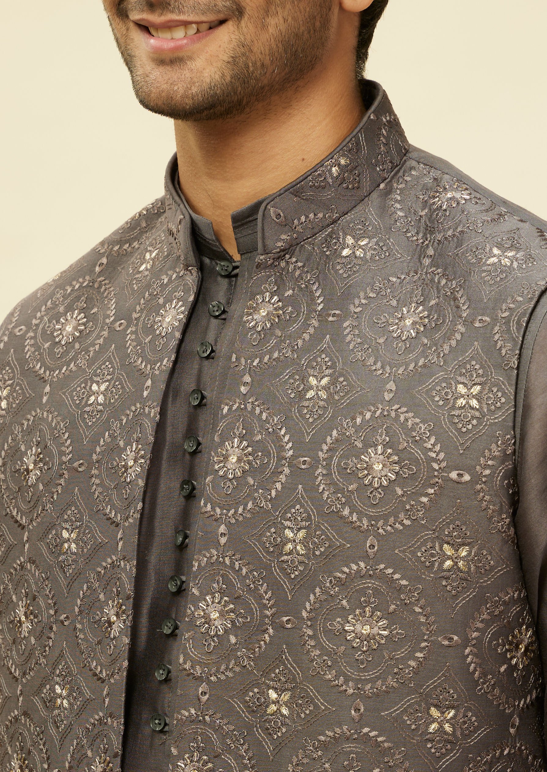 Twamev Men Sangeet Night Suave Dark Grey Jacket Set