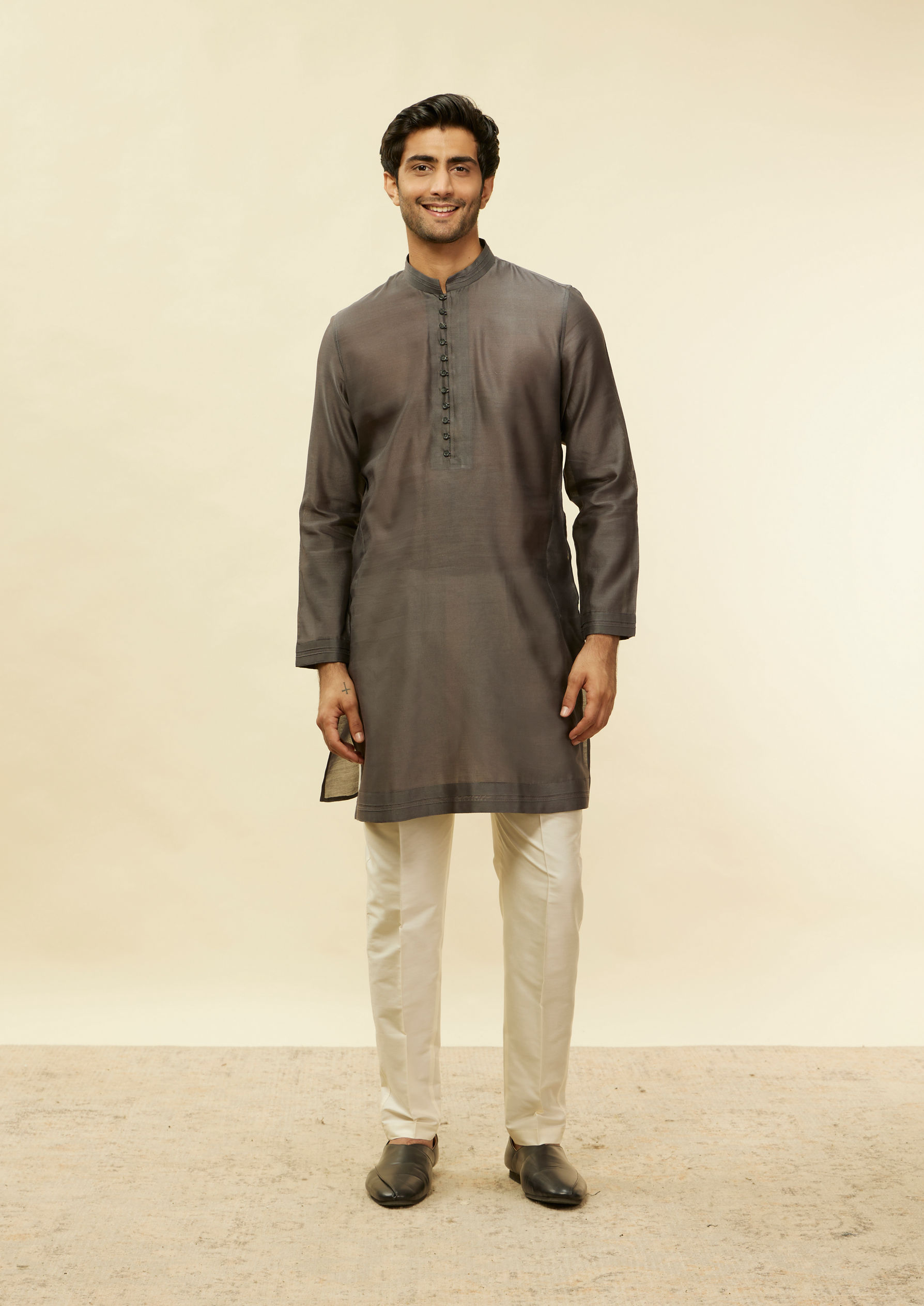 Twamev Men Sangeet Night Suave Dark Grey Jacket Set