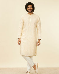 Twamev Men Cream Beige Self Patterned Mirror Work Jacket Set