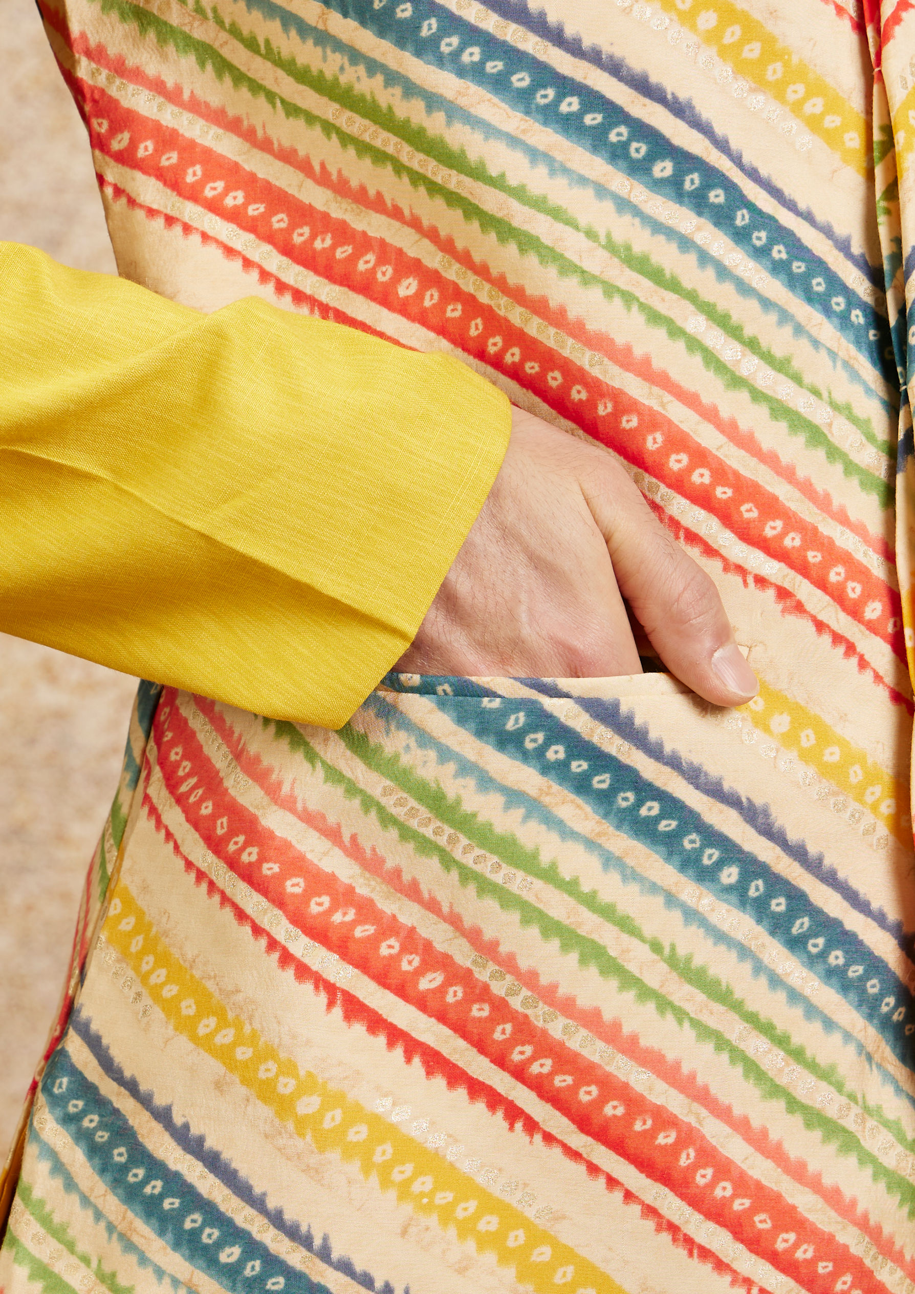 Twamev Men Sun Yellow Art Silk Kurta Jacket Set