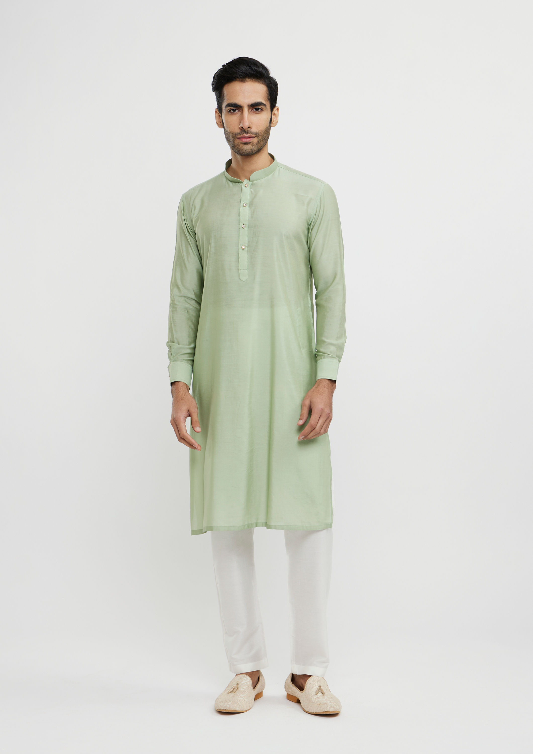 Twamev Men Pistachio Green Leaf Patterned Jacket Set