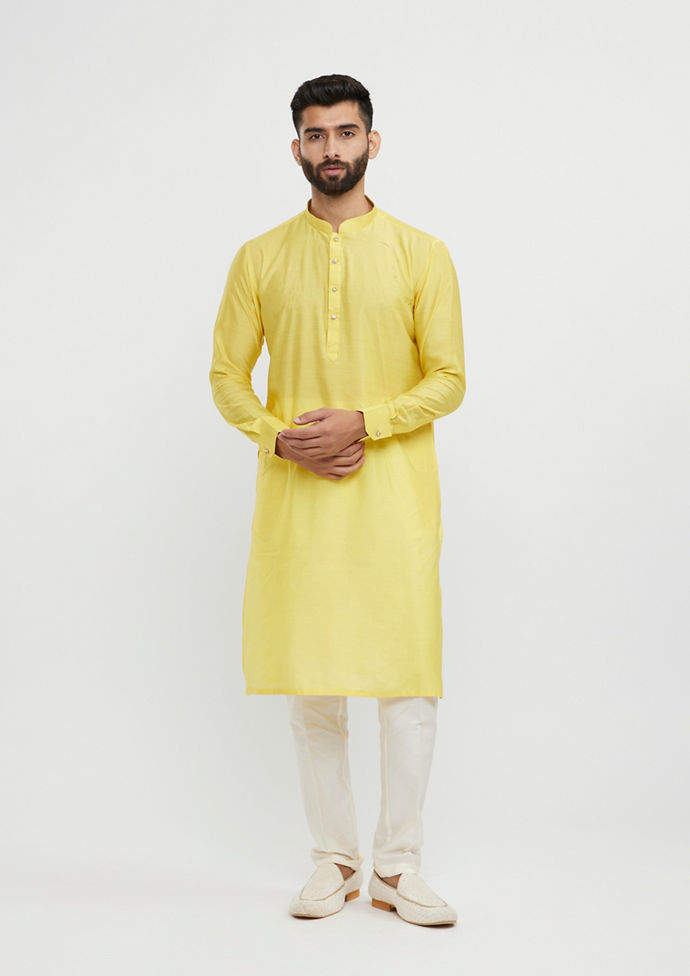 Twamev Men Sunshine Yellow Leaf Patterned Jacket Set
