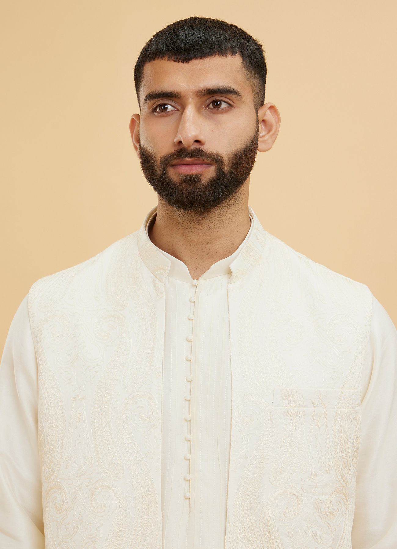 Twamev Men Elegant Cream Kurta Jacket Set
