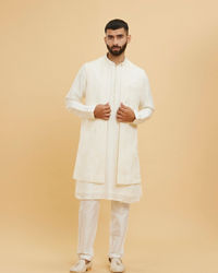 Twamev Men Elegant Cream Kurta Jacket Set