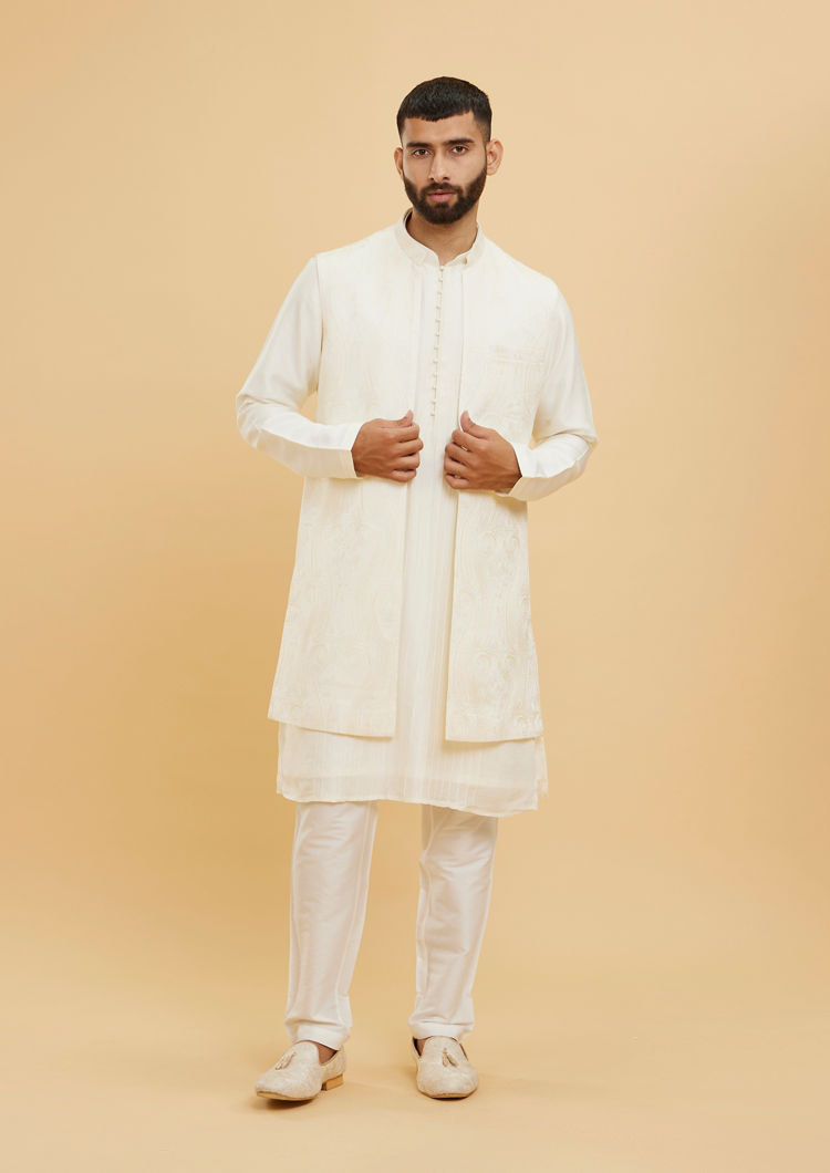 Twamev Men Elegant Cream Kurta Jacket Set