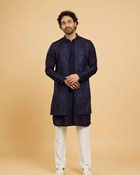 Twamev Men Navy Blue Paisley Patterned Jacket Set