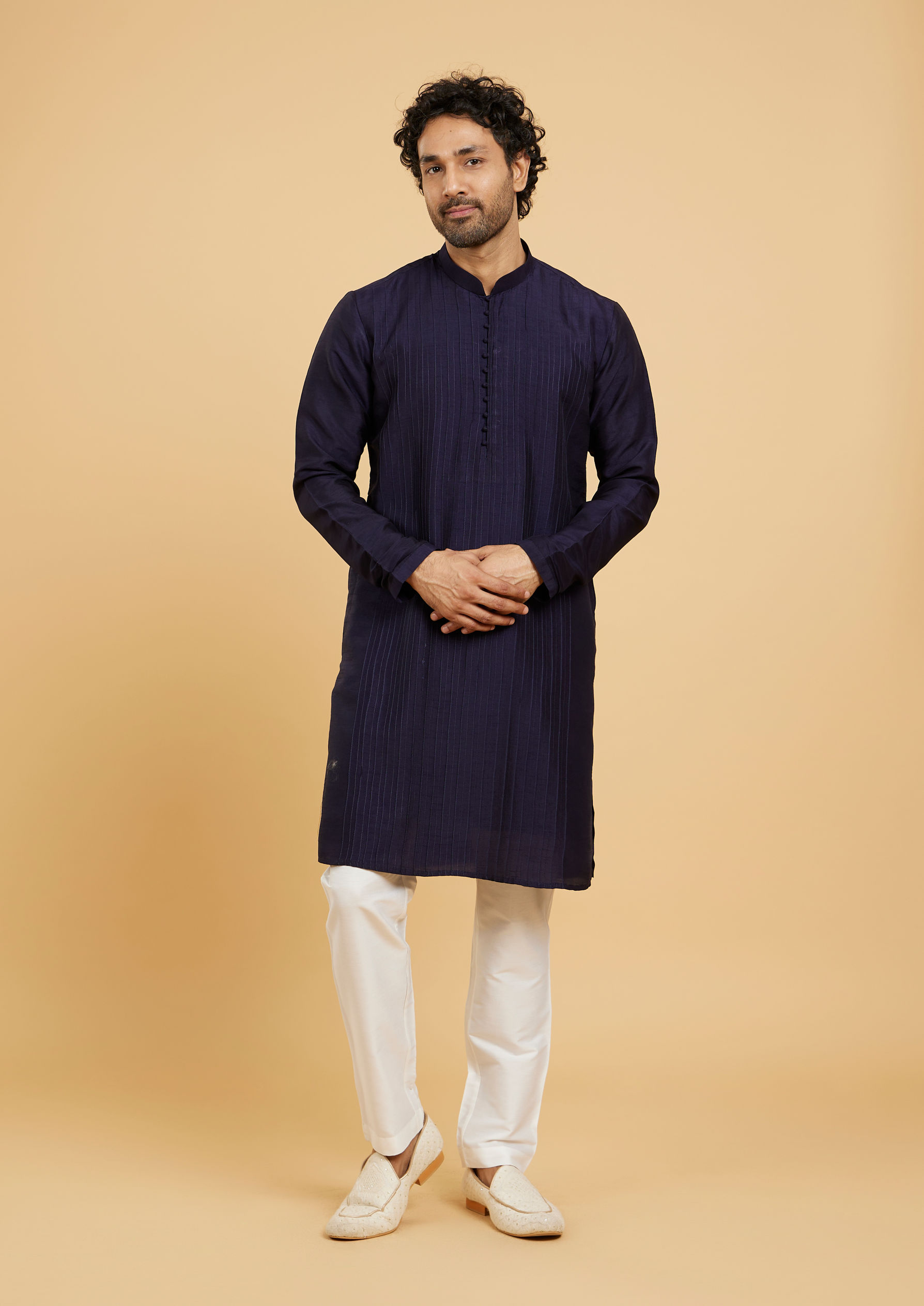 Twamev Men Dark Blue Elegance Kurta Jacket Set