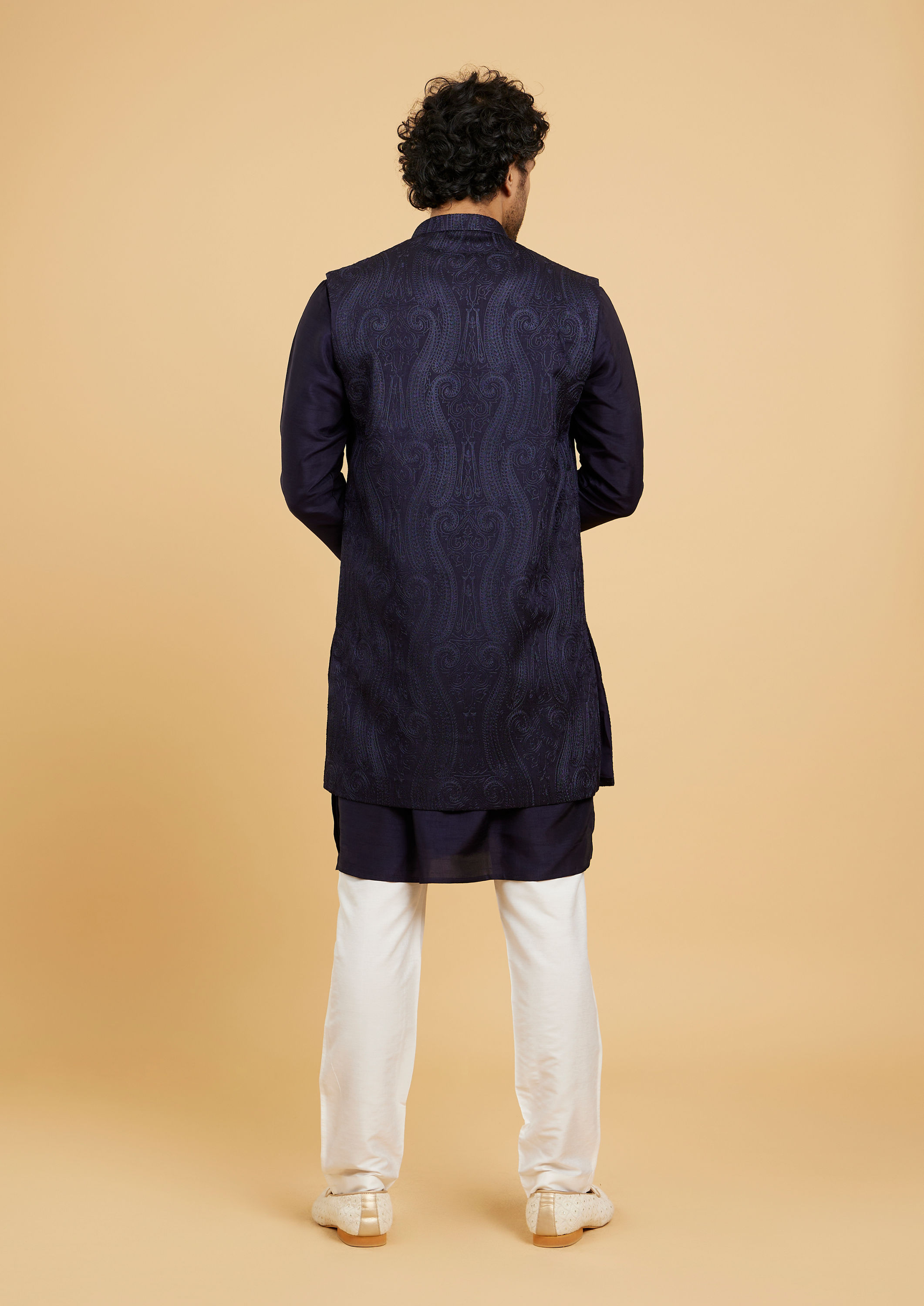 Twamev Men Dark Blue Elegance Kurta Jacket Set