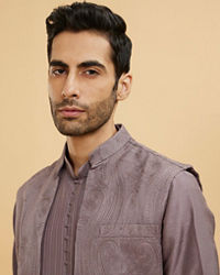 Twamev Men Soft Purple Paisley Patterned Jacket Set