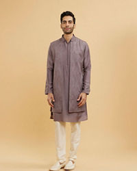 Twamev Men Soft Purple Paisley Patterned Jacket Set