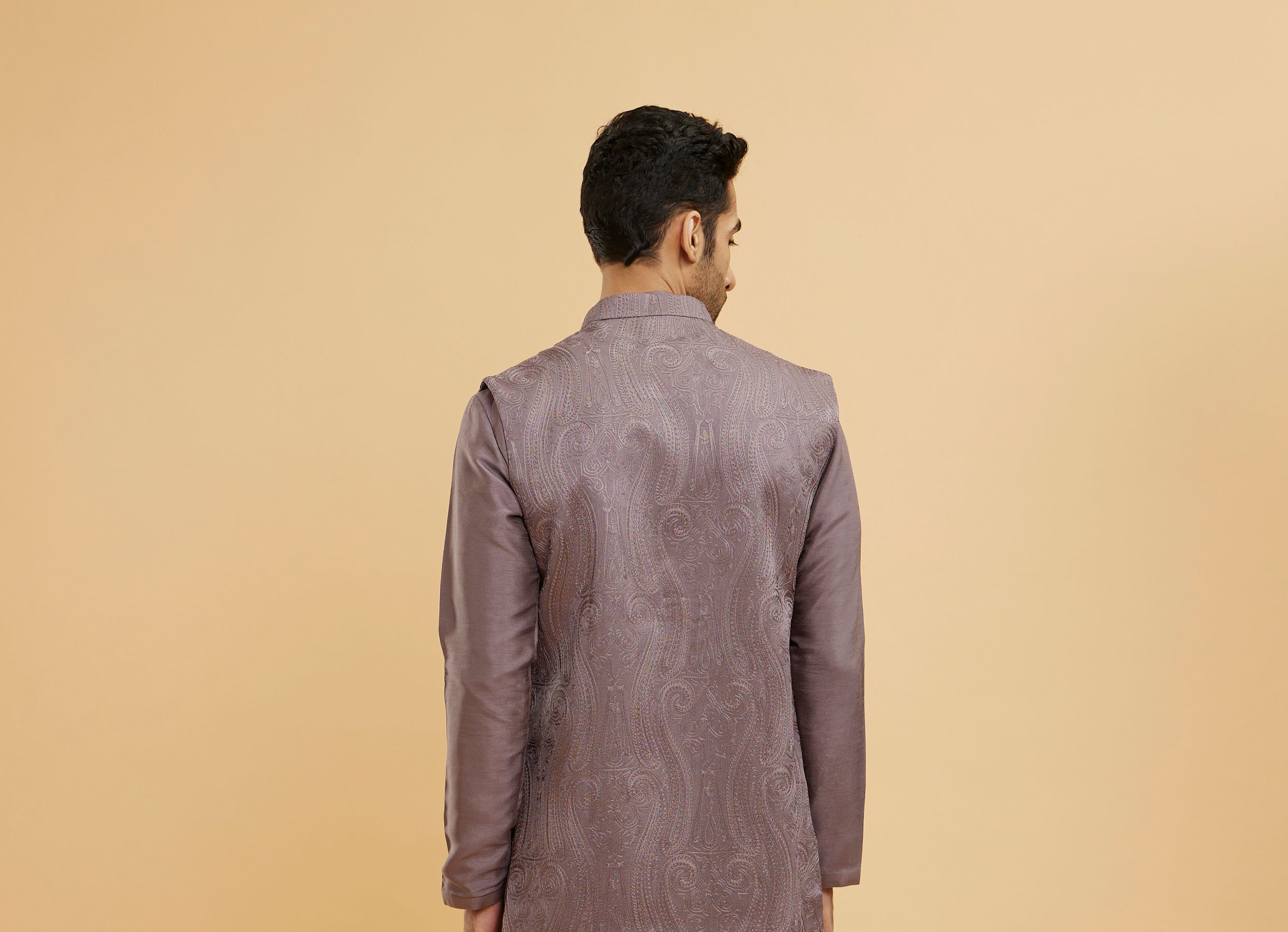 Twamev Men Soft Purple Paisley Patterned Jacket Set