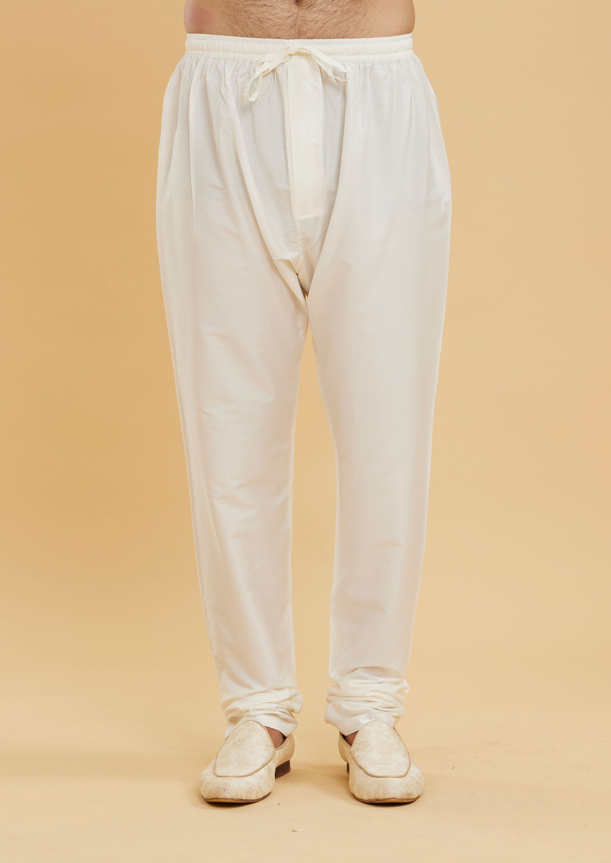 Twamev Men Warm White Buta Patterned Jacket Set with Sequin Work
