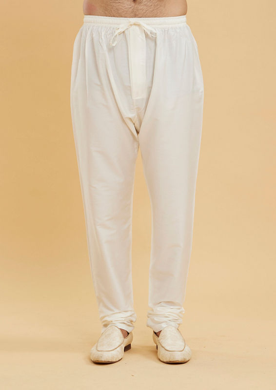 Twamev Men Warm White Buta Patterned Jacket Set with Sequin Work