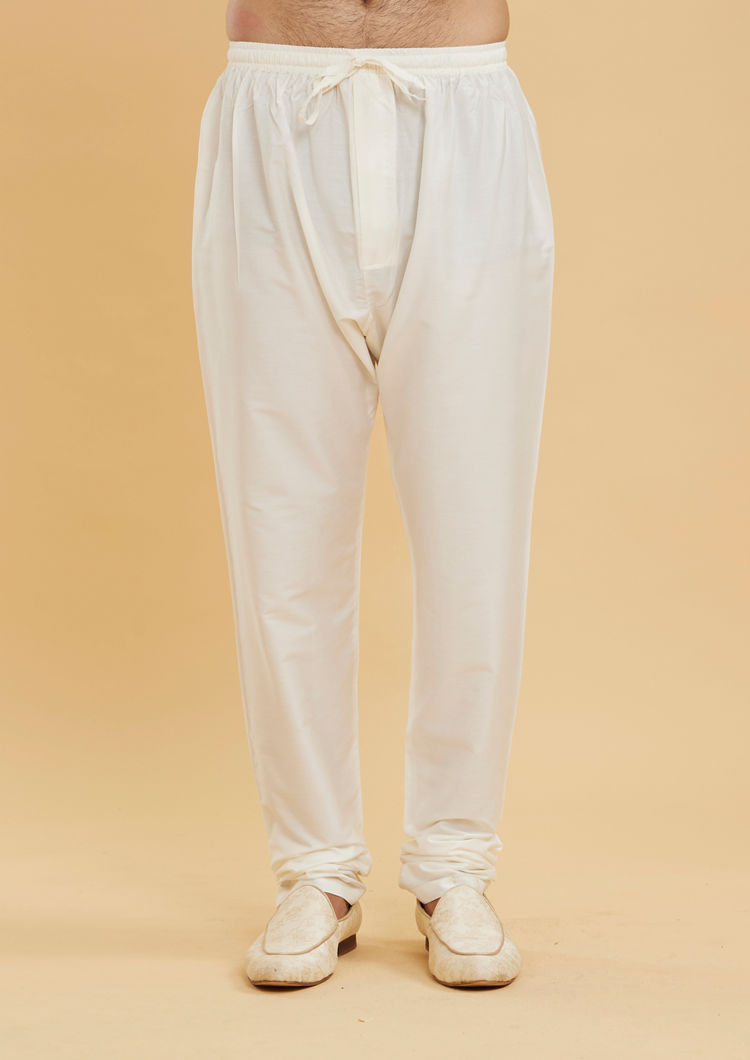 Twamev Men Warm White Buta Patterned Jacket Set with Sequin Work
