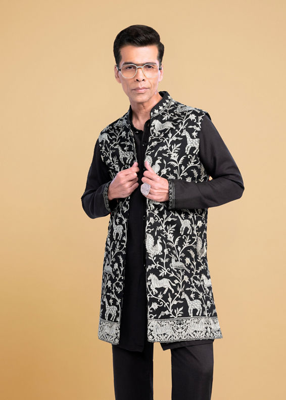 Twamev Men Black Festive Kurta Jacket Set