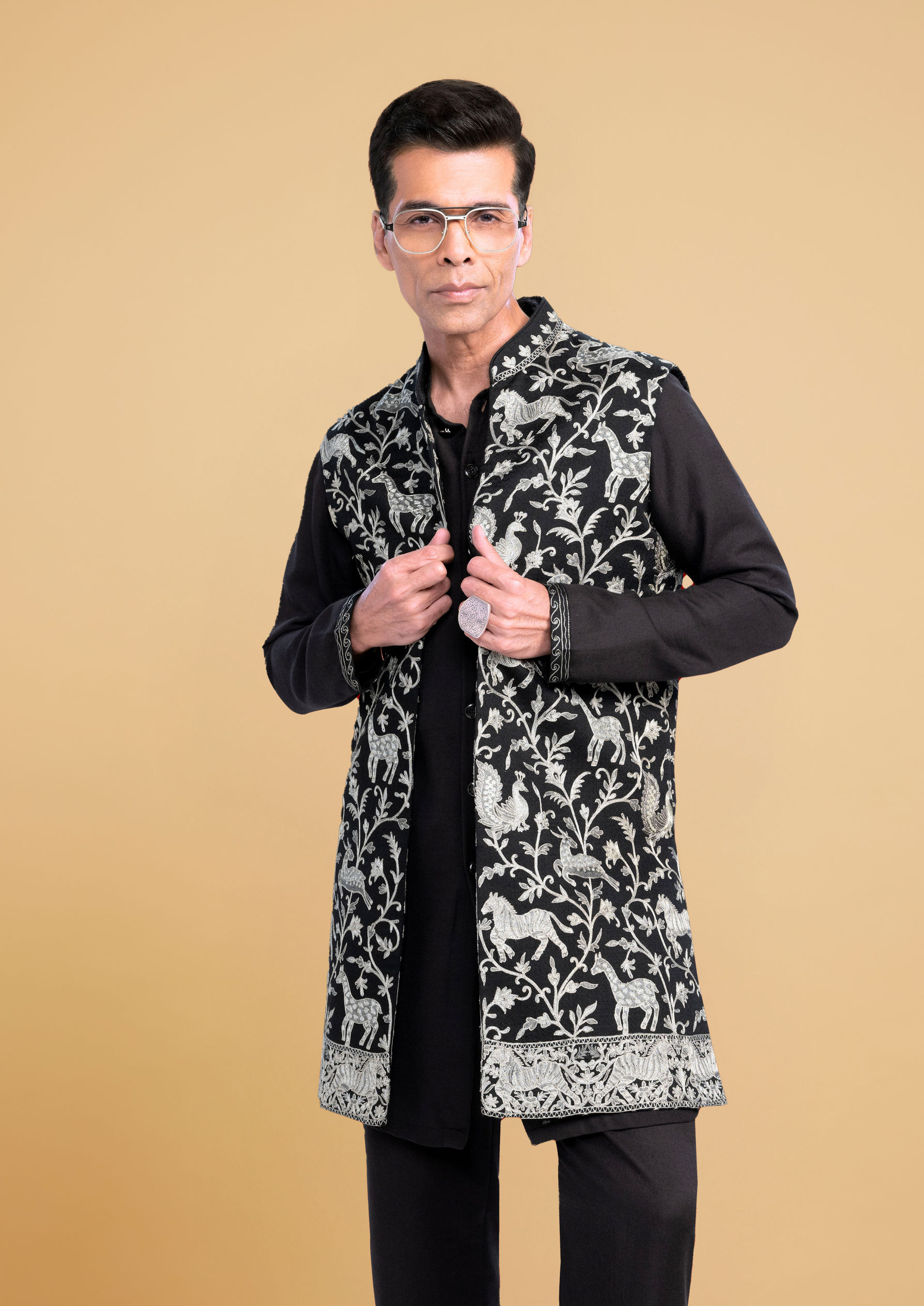 Twamev Men Black Festive Kurta Jacket Set