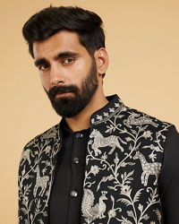 Twamev Men Black Festive Kurta Jacket Set