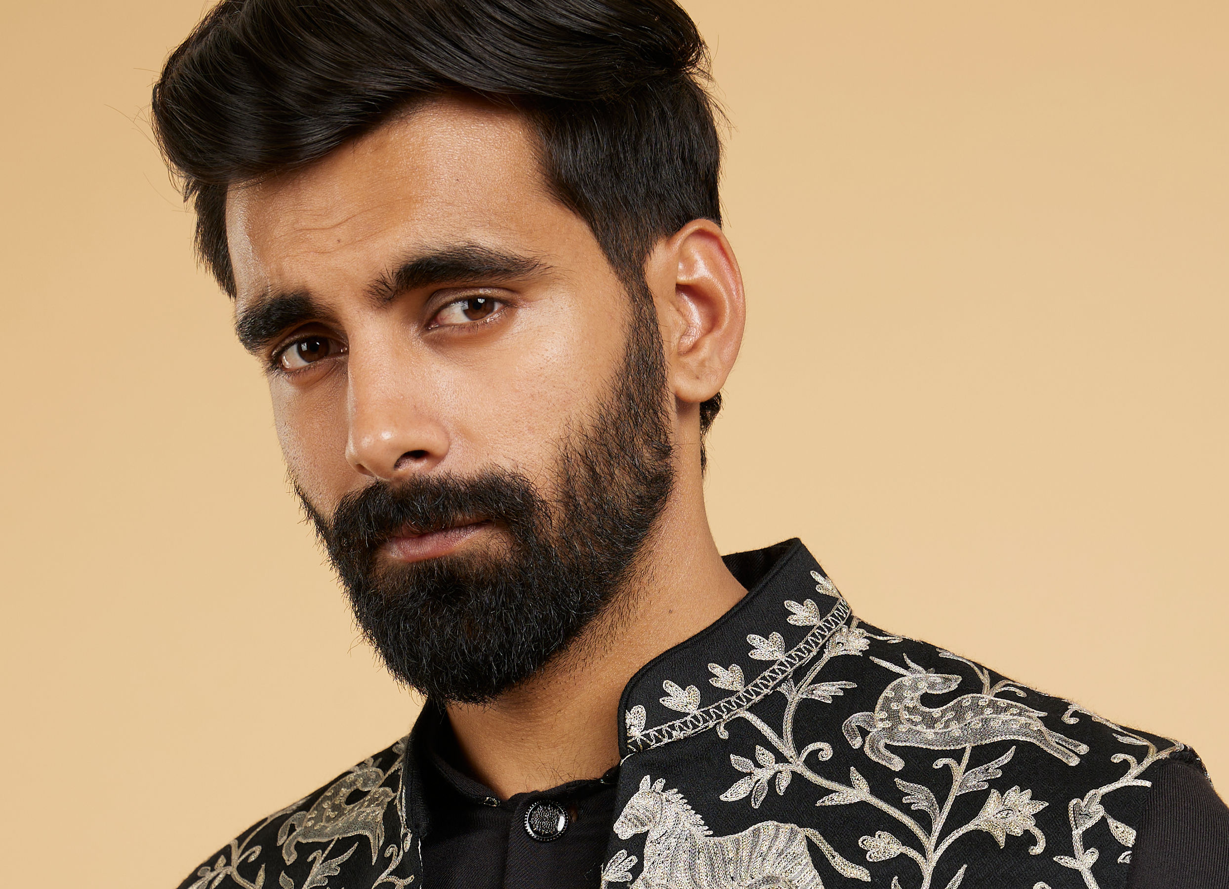 Twamev Men Black Festive Kurta Jacket Set