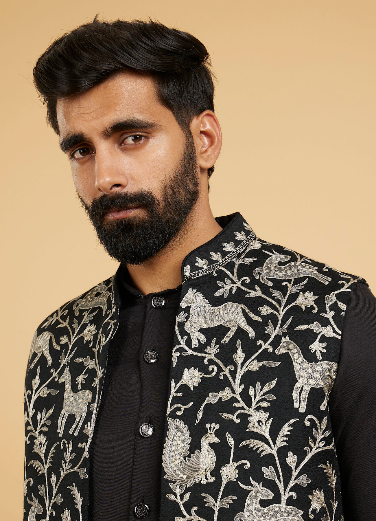 Twamev Men Black Festive Kurta Jacket Set