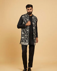 Twamev Men Black Festive Kurta Jacket Set