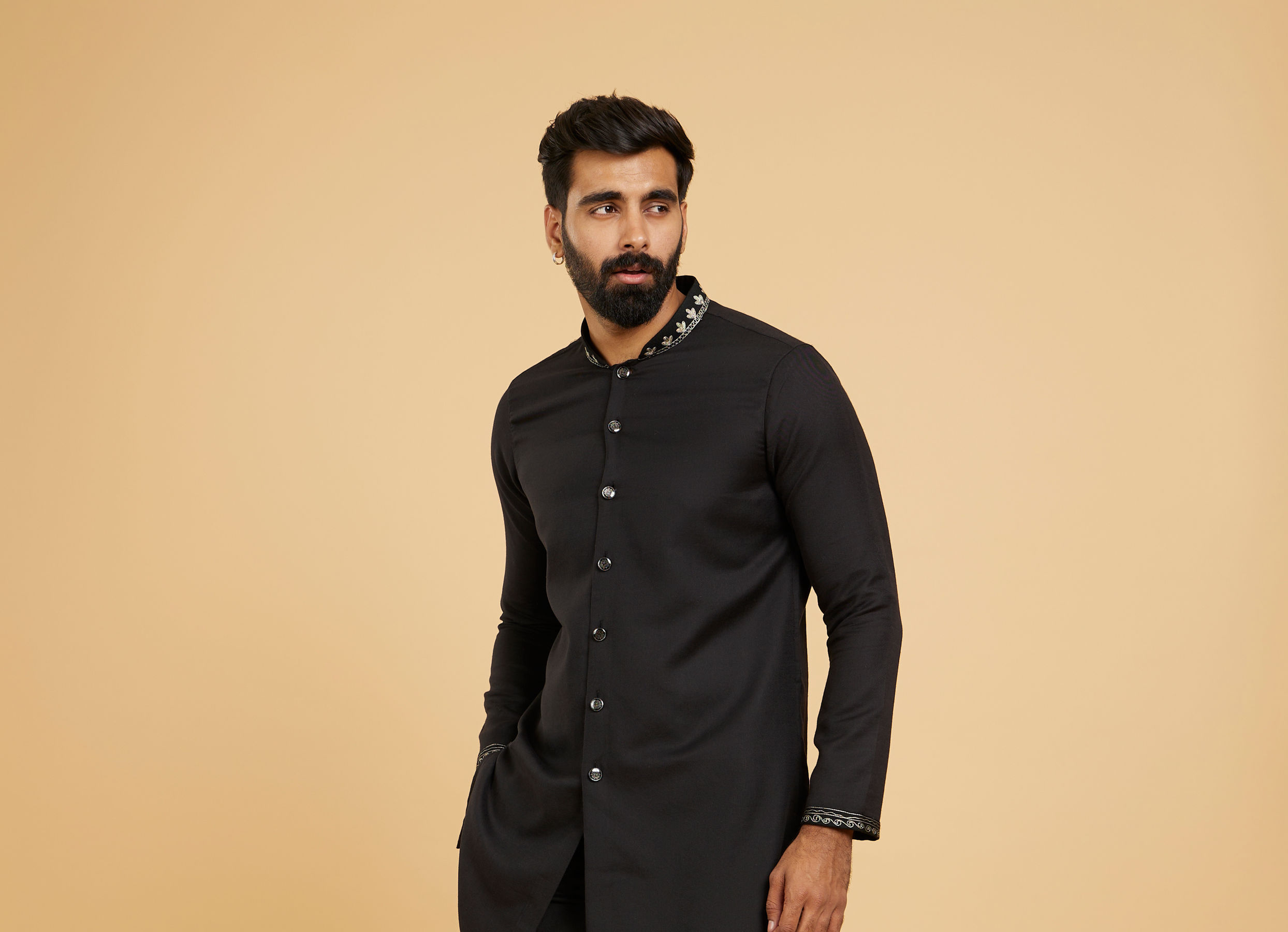 Twamev Men Black Festive Kurta Jacket Set