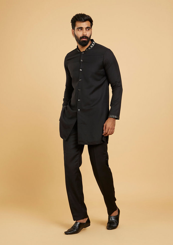 Twamev Men Black Festive Kurta Jacket Set