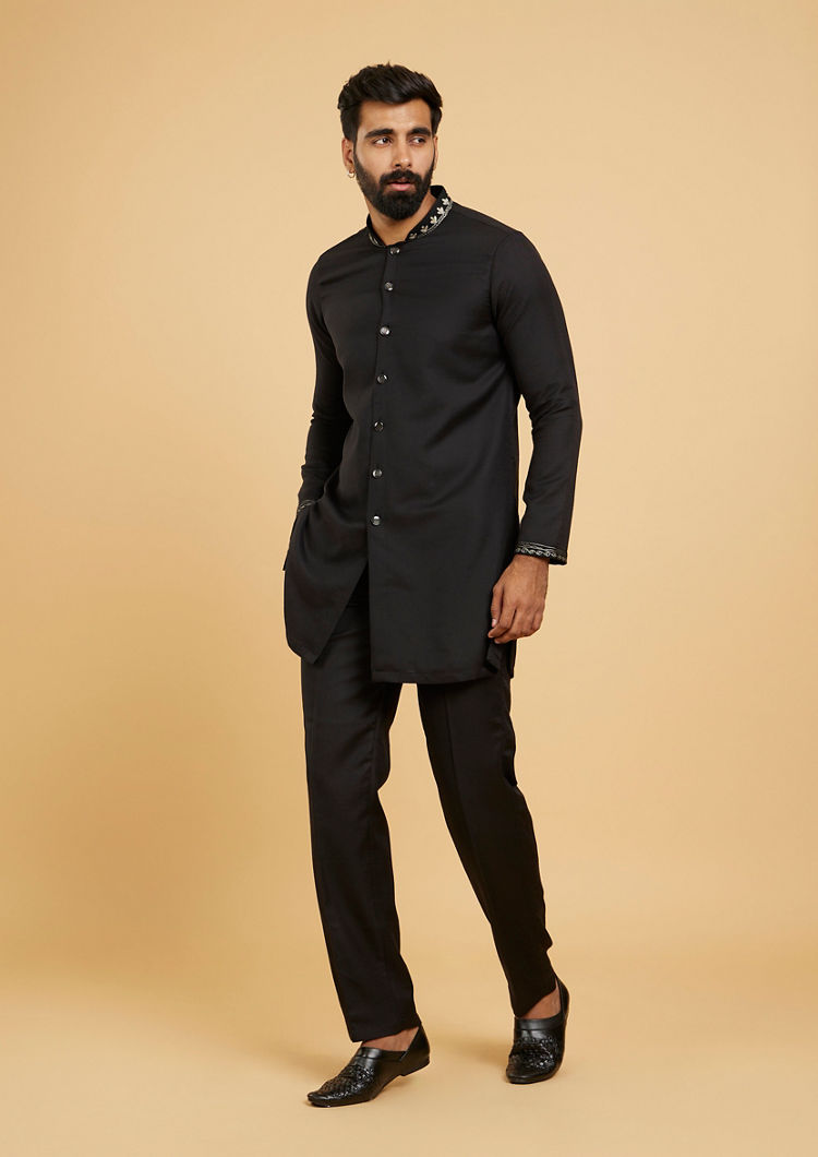 Twamev Men Black Festive Kurta Jacket Set