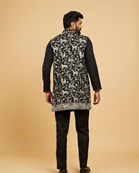 Twamev Men Black Festive Kurta Jacket Set