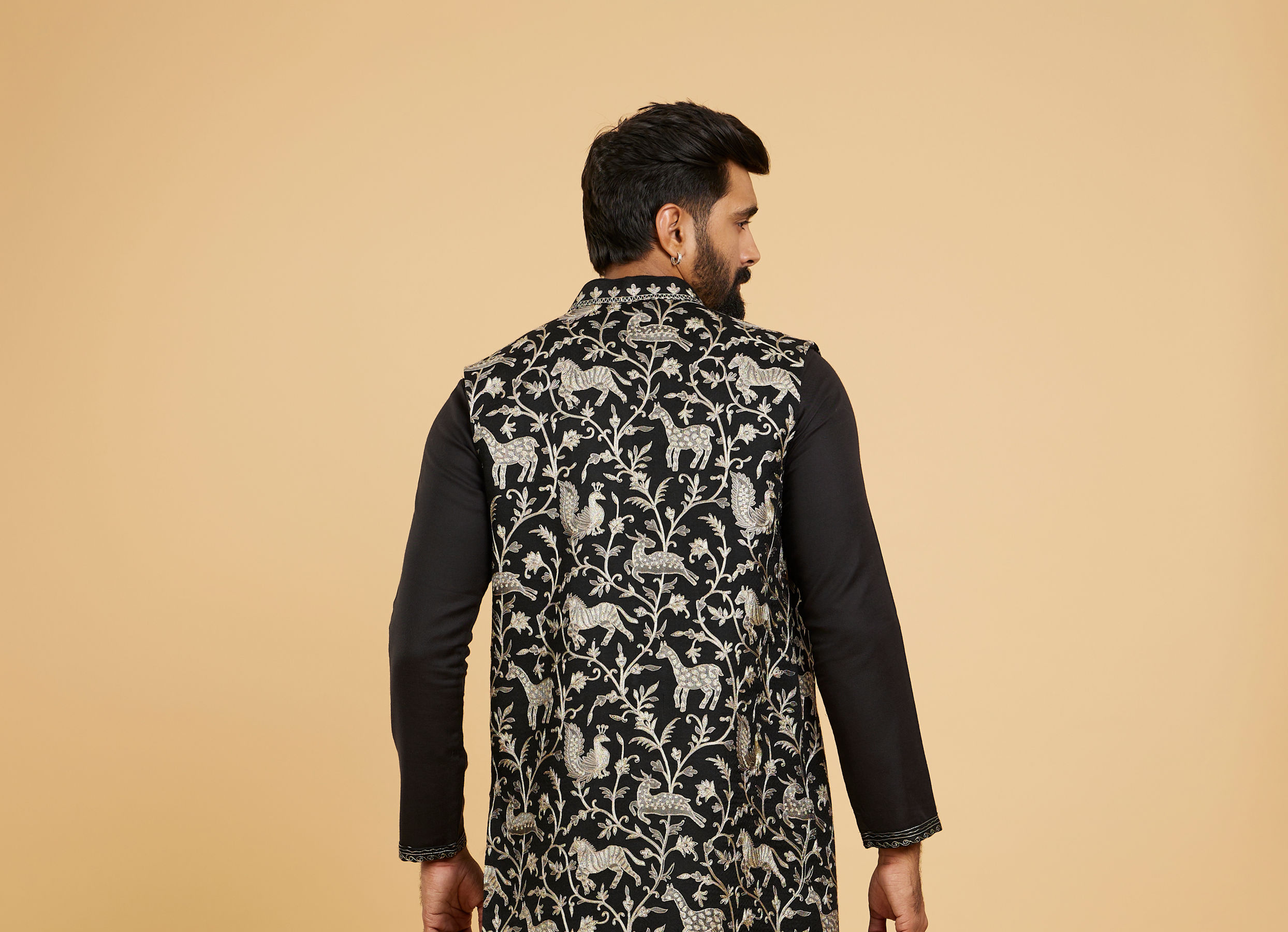 Twamev Men Black Festive Kurta Jacket Set