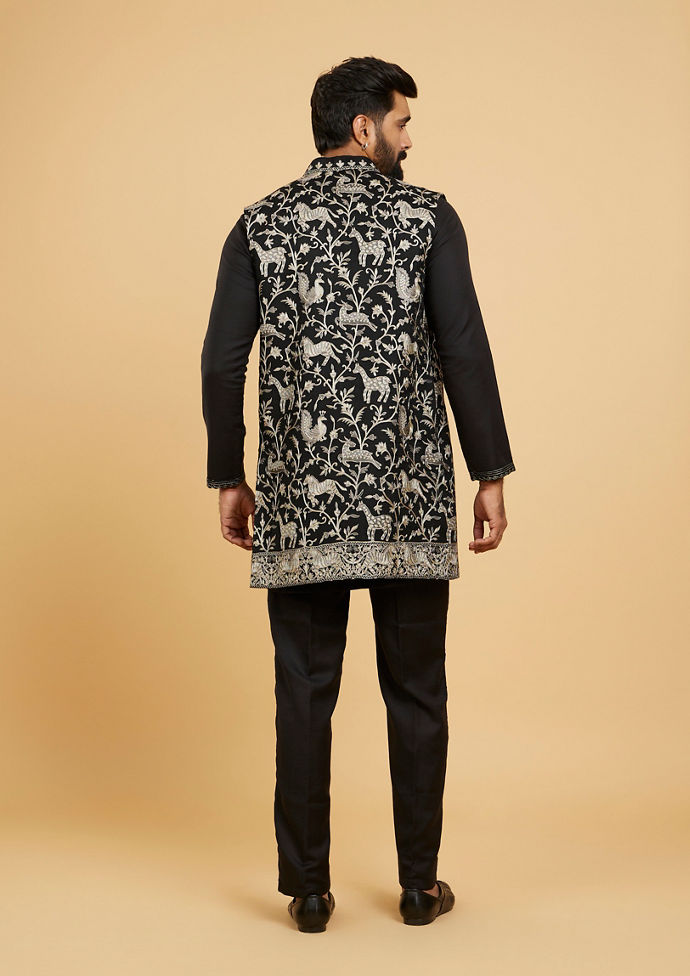 Twamev Men Black Festive Kurta Jacket Set