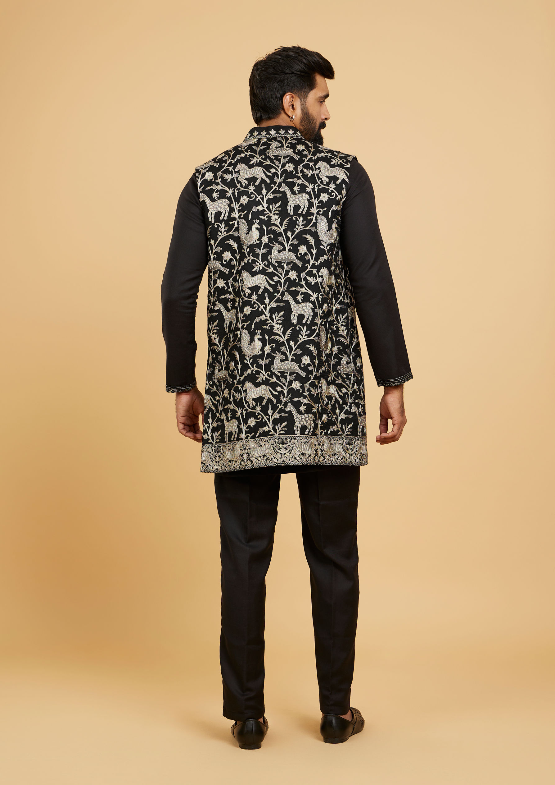 Twamev Men Black Festive Kurta Jacket Set