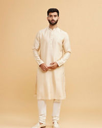 Twamev Men Beige Royal Ensemble Kurta Jacket Set