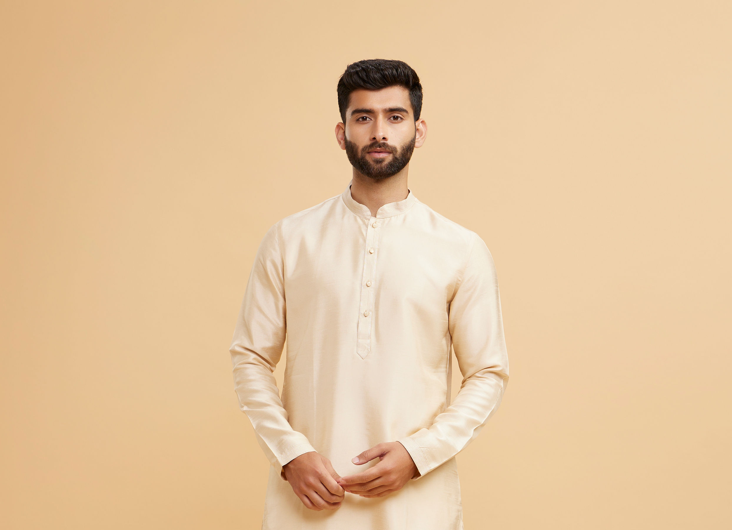 Twamev Men Beige Royal Ensemble Kurta Jacket Set