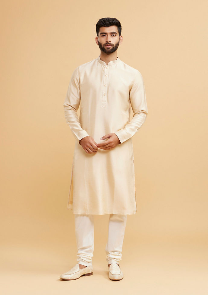 Twamev Men Beige Royal Ensemble Kurta Jacket Set