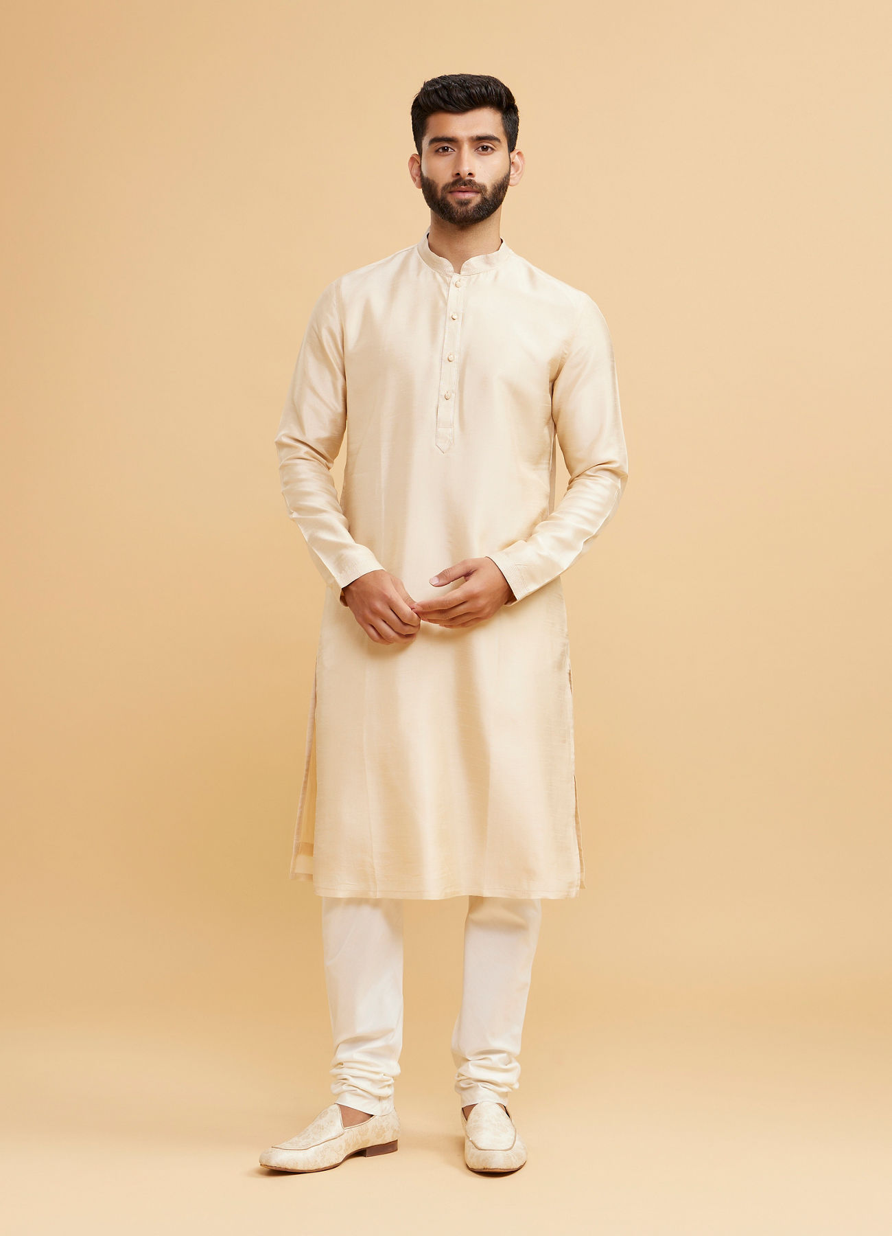 Twamev Men Beige Royal Ensemble Kurta Jacket Set