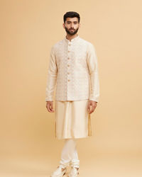 Twamev Men Beige Royal Ensemble Kurta Jacket Set