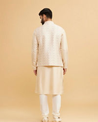 Twamev Men Beige Royal Ensemble Kurta Jacket Set