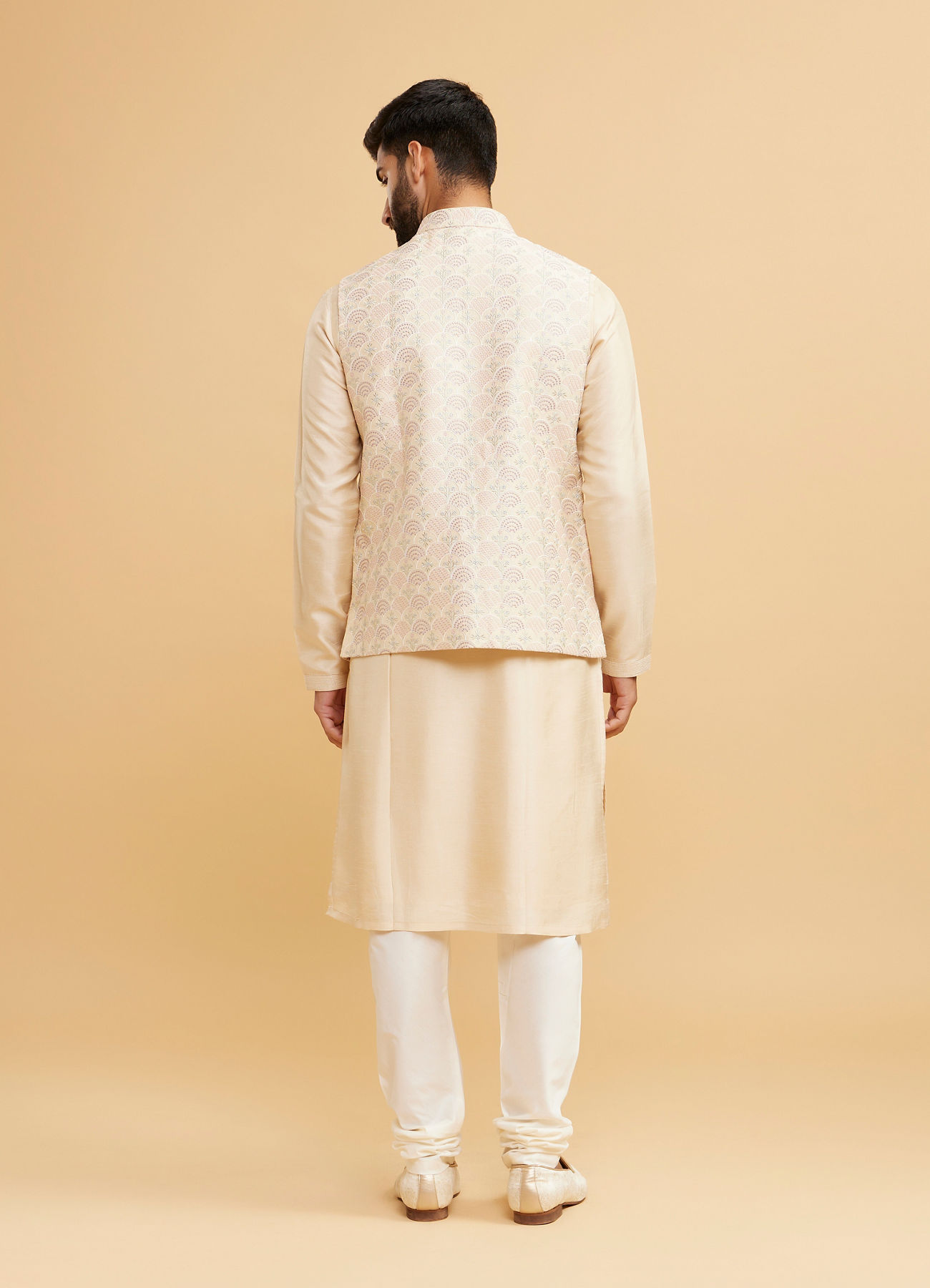 Twamev Men Beige Royal Ensemble Kurta Jacket Set